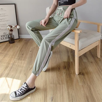 

Women Summer Loose Trousers Fashion 2020 Ladies Joggers Side Mesh Patchwork Sweatpants Pants Summer Ankle Length Pants Plus Size