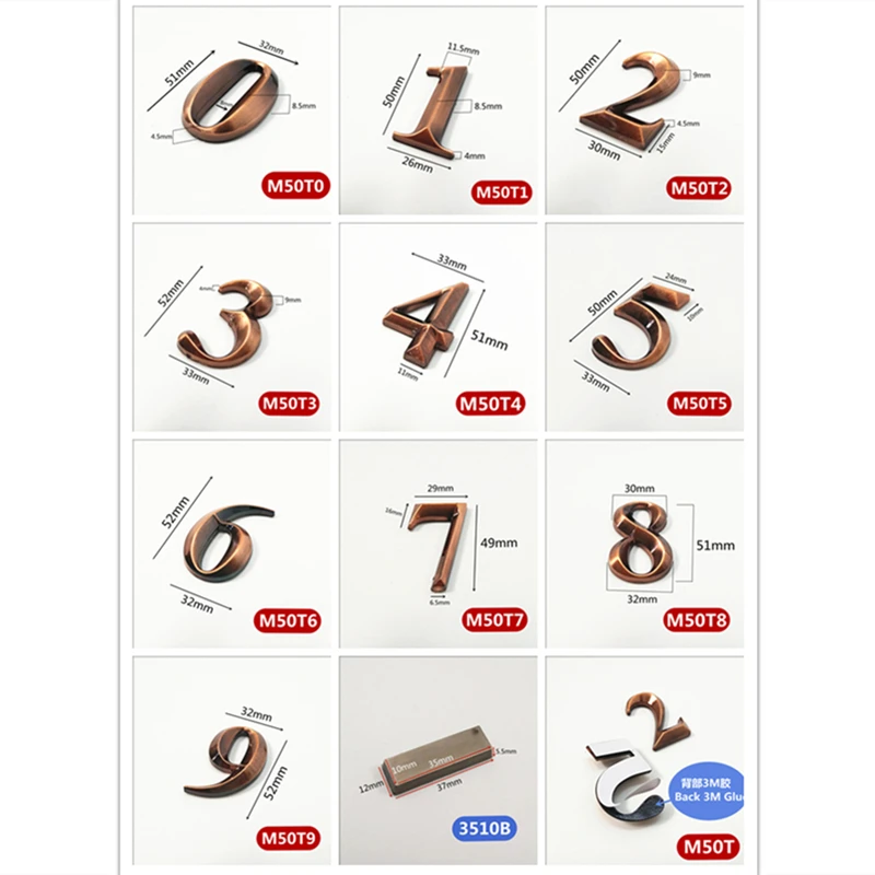 House Number Door Plate Custom Sign Number Sticker For Hotel Apartment ABS Plastic 2 Digits With A Frame Imitation Metal Bronze house number signs,house numbers,number plate,door signs
