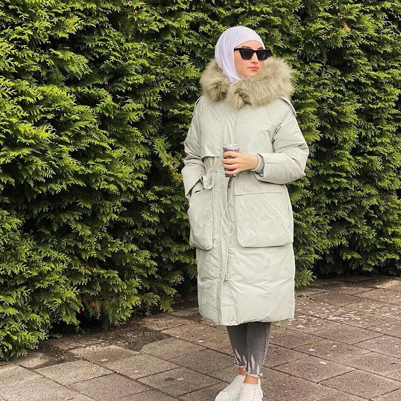FTLZZ Winter Artificial Fur Hooded Long Jacket 90%