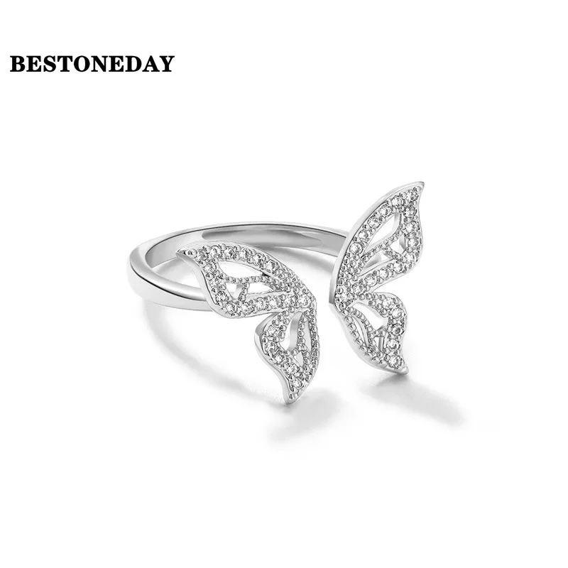 Новинка Женское кольцо BESTONEDAY с цирконом и бабочкой модный уникальный дизайн