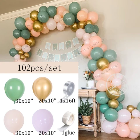 Macaron Orange Retro Sage Green Balloons Garland Metal Gold Globo For Wedding Birthday Jungle Party Decor Baby Shower