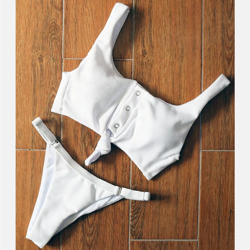 Соблазнительный Женский комплект бикини в рубчик с глубоким круглым вырезом 2021