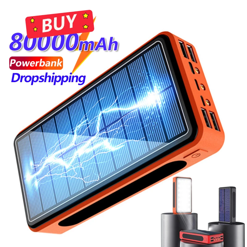 80000mAh Solar Power Bank Large Capacity Portable Charger 4USB Port LED Light PowerBank Battery for Xiaomi IPhone Samsung portable battery charger