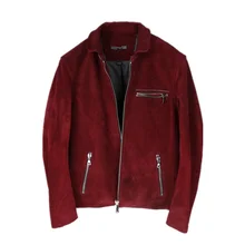 Красная мужская приталенная кожаная куртка в итальянском стиле размера плюс XXXL из натуральной толстой воловьей кожи, Осеннее короткое модное пальто из натуральной кожи