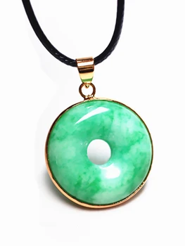 

Koraba14K Gold Plated Natural Green Jade Peace Buckle Circle Donut Necklace