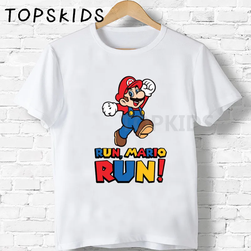 Детские футболки с героями мультфильмов «Super Mario Bros» Забавные топы для маленьких мальчиков и девочек, детская летняя футболка с круглым вырезом HKP5222 - Цвет: White-B