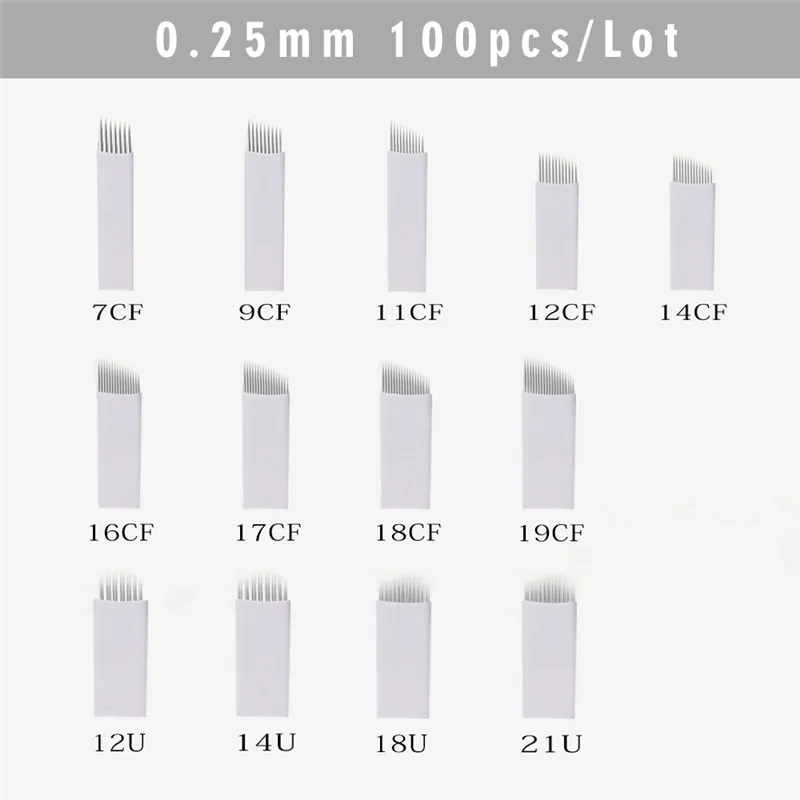 100PCS 9 Size Microblading Needles Permanent Makeup Eyebrow Blade For 3D Embroidery Manual Tattoo Pen | Красота и здоровье