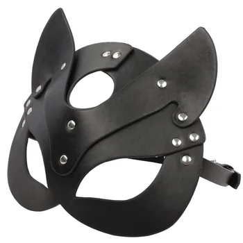 Porn Fetish Head Mask Whip BDSM Bondage Restraints PU Leather Cat Halloween Mask Roleplay Sex Toy For Men Women Cosplay Games 3