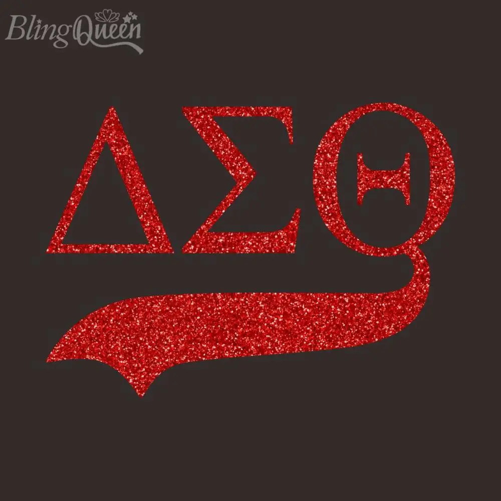 

BlingQueen 12PCS/LOT Custom Glitter Vinyl Heat Transfers Iron On Appliques Delta Sigma Theta Design