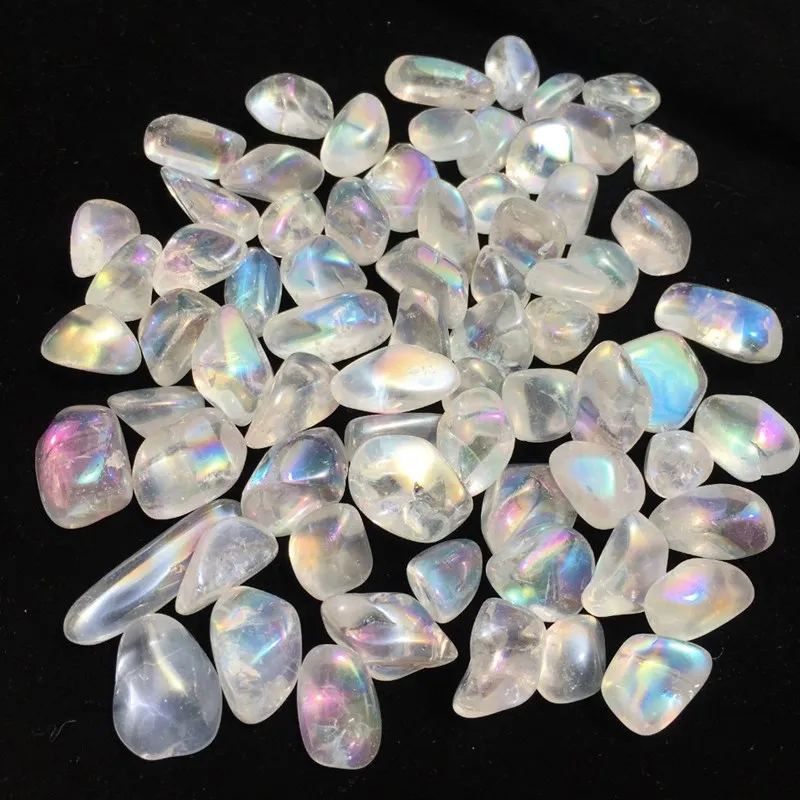 

Beautiful White Rainbow Aura Quartz Crystal Tumbled Stone Rieki Healing Natural Gemstone For Home Decoration 100g