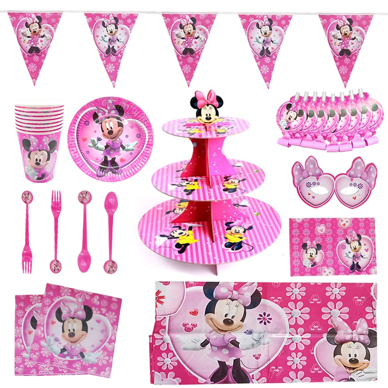 Decoraciones para fiesta de cumpleaños de Minnie de Disney, vajilla desechable para niños, decoraciones para fiesta de boda, suministros de fiesta de cumpleaños