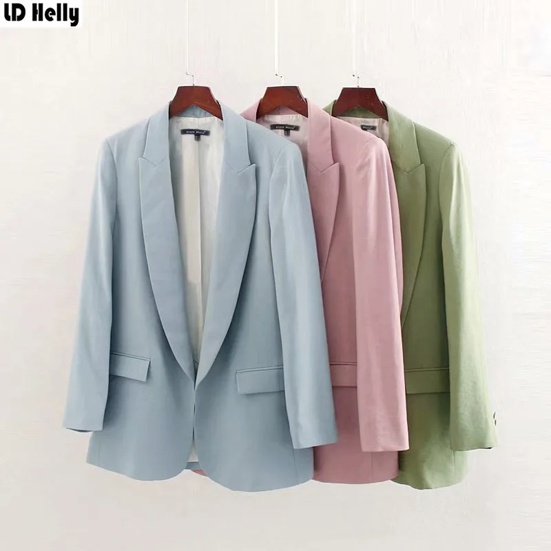 

LD Helly New Women Basic Candy Color Blazers Jacket Pockets Fashion Notched Long Sleeve Office Work Female Cozy Casual Coat Tops