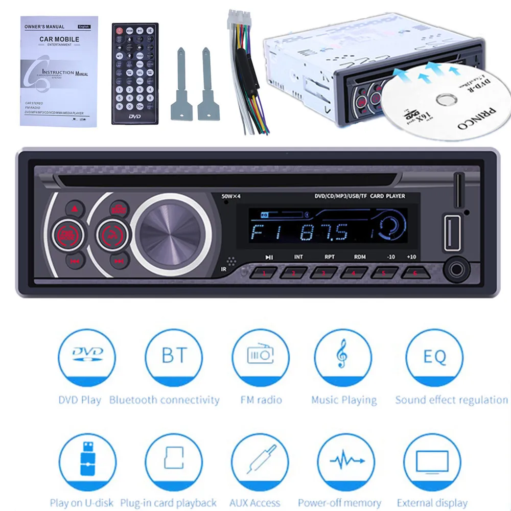 1 Din автомобильный DVD MP3 плеер Bluetooth Автомобильный мультимедийный проигрыватель видео выход CD VCD USB TF FM радио для VW BMW toyota mazda