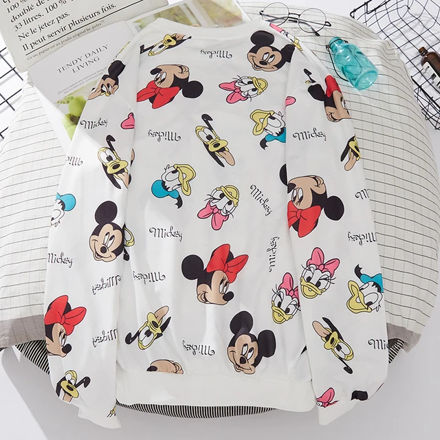 Plus Size Mickey Mouse Hoodies Women Harajuku Streetwear Thin Kawaii Oversized Sweatshirt Clothing Fashion Long Sleeve Tops 2021 A005 White