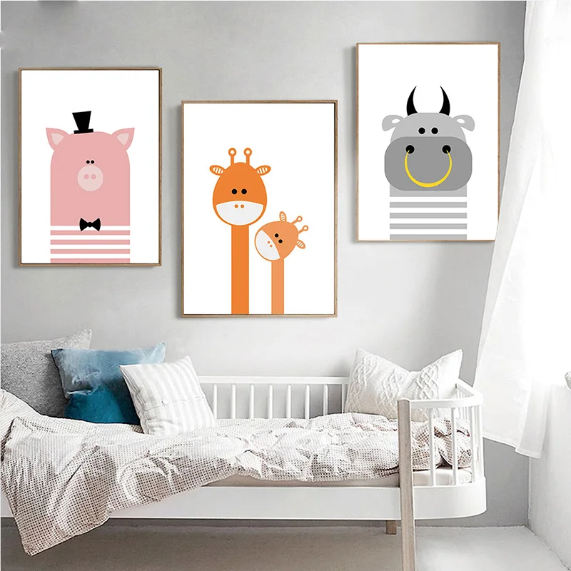 Плакат с мультипликационным медведем жирафом животными принты минималистичное