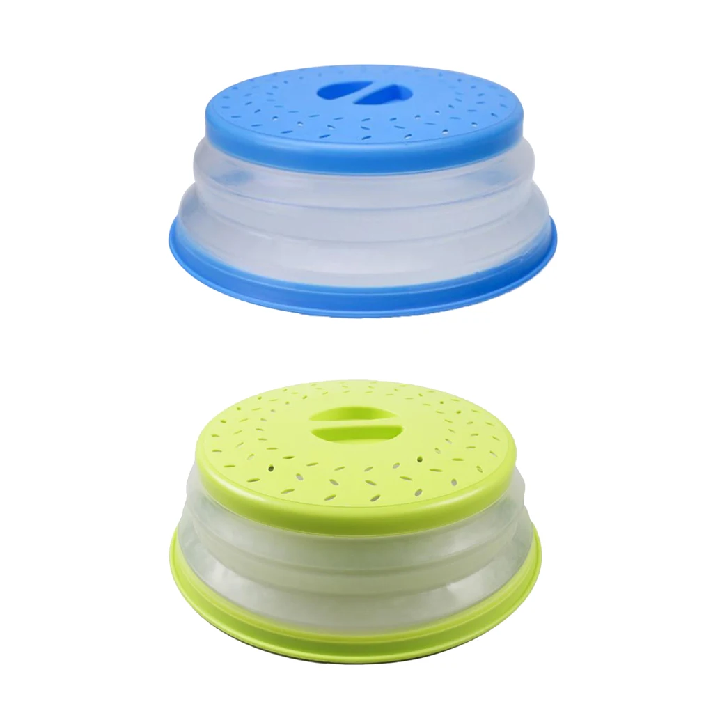Yellow/Blue/Red 2 In 1 Collapsible Plastic Microwave Cover Foldable Nonslip Food Dish Bowl Lid Colander Strainer