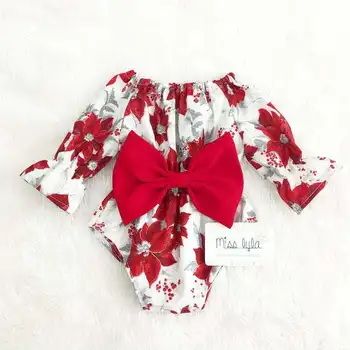

Christmas Newborn Baby Girl Bow Outfit Clothes Floral Romper 2019 New Fashion Xmas Lovely Girls Infant Dresses Birthday Gift