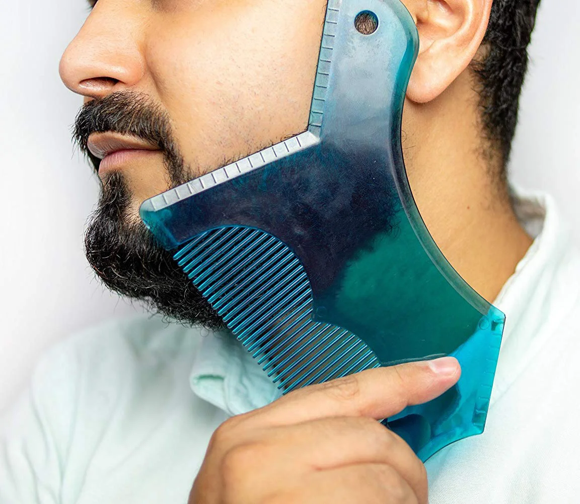 Инструмент для формирования бороды и укладки, гребень для бритья для идеальной линии, контроль за краями, мужской гребень для бороды, обрезка волос, шаблоны, шейпер, 1 шт - Цвет: Синий