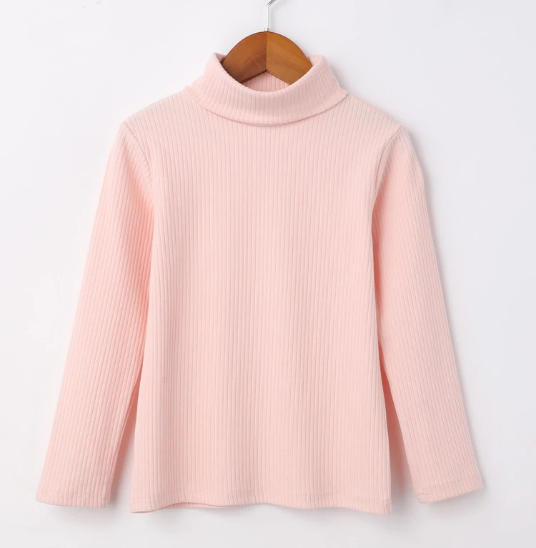 Pink Fall Long Sleeve T-shirts for Kids Girls New Arrival Children Turtleneck Solid Color Tops Toddler Boys Clothes Pink Clothes - Color: Pink