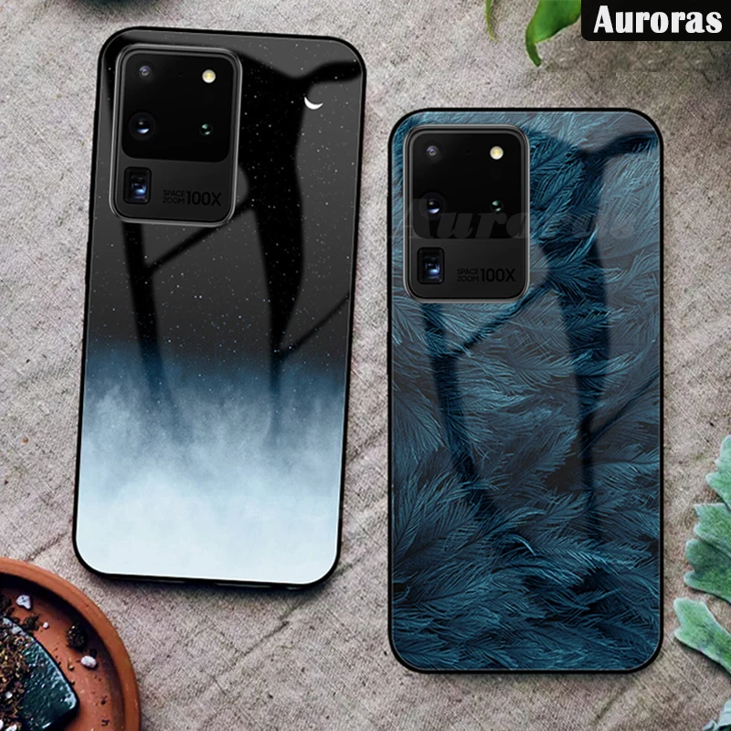 Чехол Auroras из закаленного стекла для Samsung Galaxy S20 Plus с мраморным принтом и мягкой