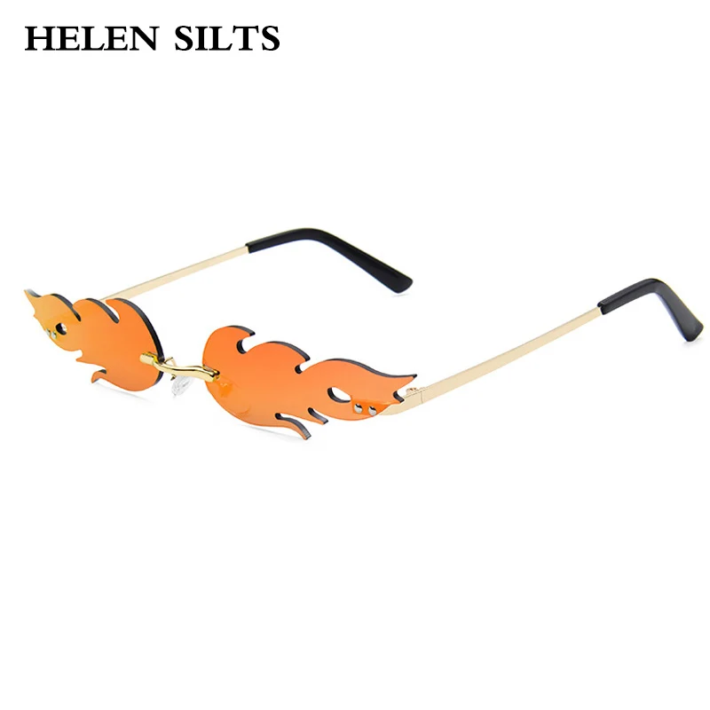 

Fashion Small Mirror Rimless Sunglasses Women New Punk Red Flame Shades Sun Glasses Men Women Vintage Unique Doodle Glasses H13