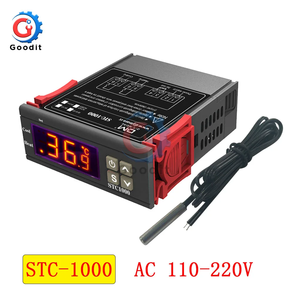 СВЕТОДИОДНЫЙ цифровой регулятор температуры DC 12V 24V AC 110V 220V терморегулятор управления термостатом W/нагреватель и кулер датчик - Цвет: STC-1000 AC 110-220V