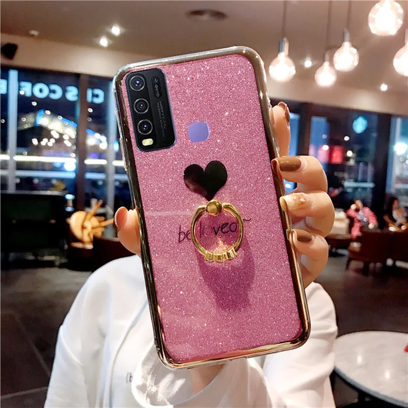 Блестящие мягкие чехлы из ТПУ с кольцом держателем для VIVO Y19 Y17 Y3 Y12 Y11 Y15 V19 X50 Pro S5 S6 Z6