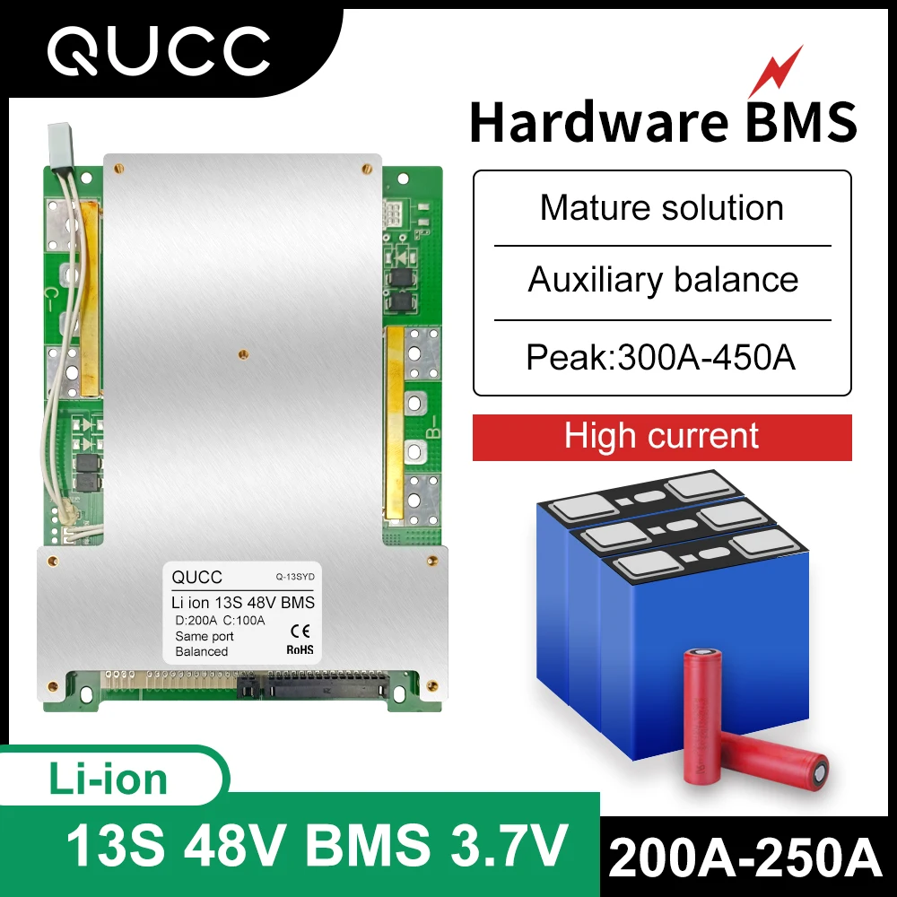 Защитная плата Qucc BMS 13S 200A для литиевого аккумулятора 48 в с контролем баланса