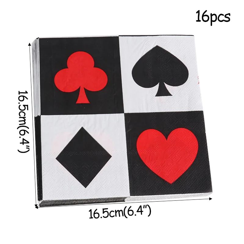 WEIGAO, покерные принадлежности для тематической вечеринки, бумажная салфетка под тарелку кружку, черные, красные воздушные шары, казино, вечерние украшения, принадлежности для дня рождения в Лас-Вегасе - Цвет: 16pcs napkins
