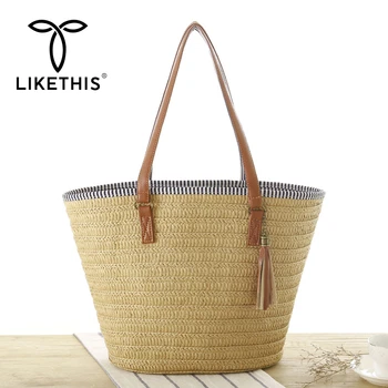 

LIKETHIS Summer Straw Handbag For Women Beach Shoulder Bag Large Bohemian Bolsas Feminina Travel Sea Tassel Soft Borse Da Donna
