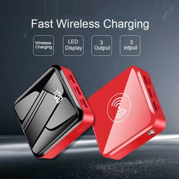 

20000mah Mini Powerbank Qi Wireless Power Bank with 3 Input Output 2.1A Fast Charging LED Display Poverbank For smart Phone