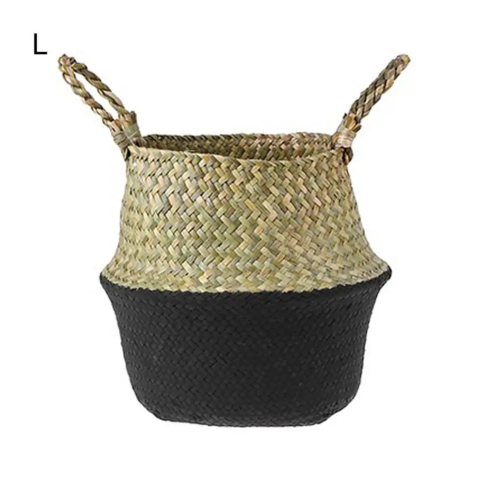 black L 32x28cm Ручная работа складные натуральные водоросли тканый горшок для хранения садовая Цветочная ваза ажурная в скандинавском стиле растение цветочный горшок корзина для хранения - Цвет: black L 32x28cm