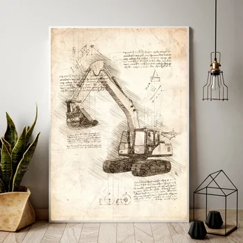 

Excavator design drawings Canvas Art Poster Home Wall Decor (No Frame)