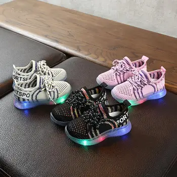 

2020 Children Kids Baby Girls Boys Letter Mesh Led Luminous Sport Run Sneakers Shoes Fashionable For Kids shoes Breathable Shoe