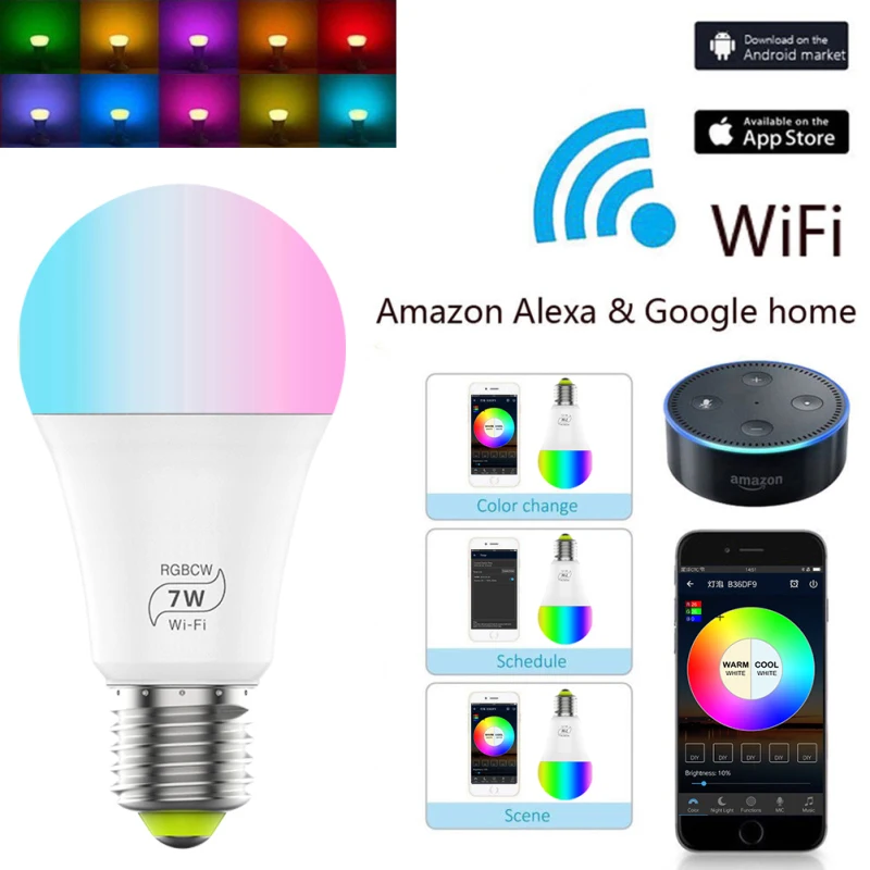 Горячая 7 Вт умная лампа RGB белый 220 в волшебный светильник Светодиодная E27 WiFi