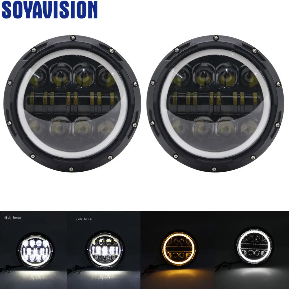80W Headlight Black 2xFor Лада Нива 7 дюймов светодиодный головной светильник Hi/Low луч светильник Halo угол глаза DRL налобный фонарь для Jeep Wrangler Off Road 4x4 suzuki samurai - Цвет: 80W Headlight Black