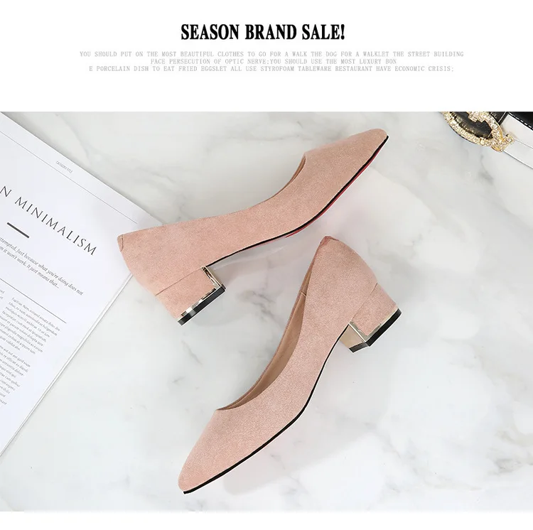 Big Size 34-43 Women Suede Leather Shoes 3.5CM High Heels Ladies Dress Work Shoes Slip On Pumps Woman Square Heels Wedding Shoes