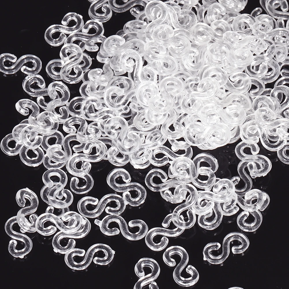 500pcs 11x6mm Transparent Loom Rubber Bands S Clips for DIY Jewelry Making Loom Bands Braid Bracelet Hook Connector Accessaries