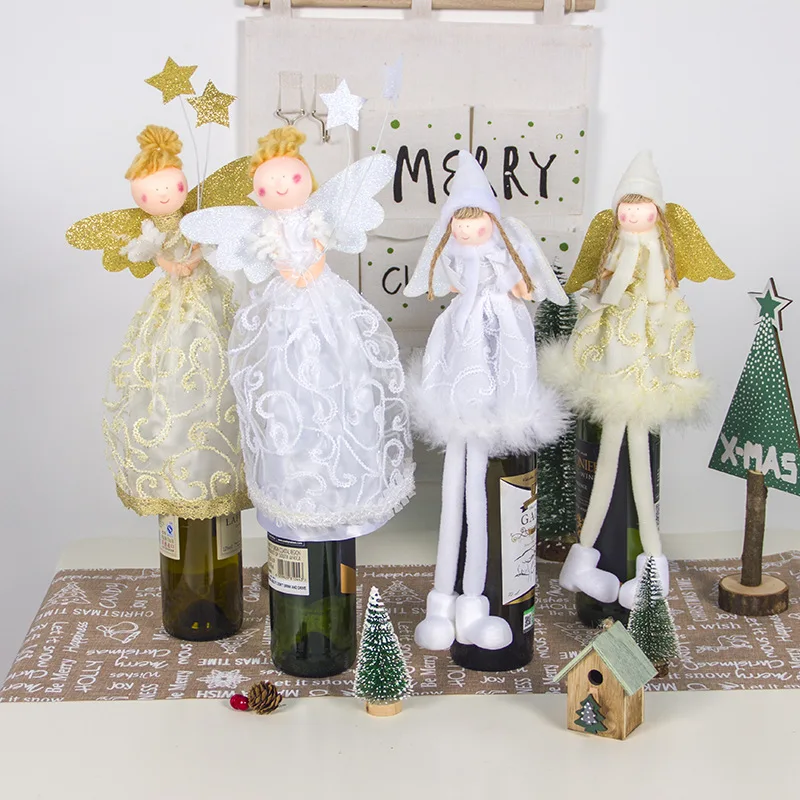 

Christmas Decoration Cloth Angel Doll Wine Bottle Cover Red Wine Bag Champagne Bottle Holder Christmas Tree Topper Star Decors