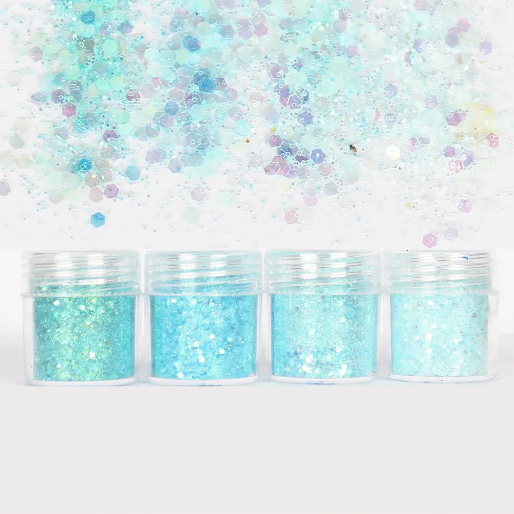 

4pots Light Blue Set Hexagon Glitters Bling Loose Sequins UV Resin Jewelry Fillings For Diy Resin Crafts Jewelry Tool Pigment