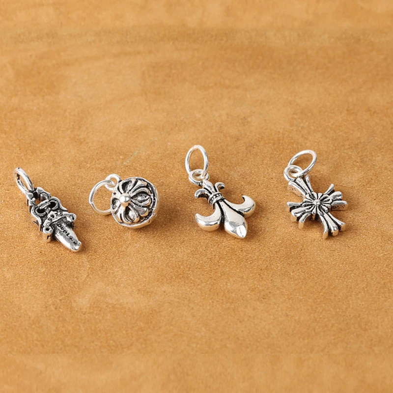 S925 Sterling Silver Pendant Bead spacer Jewelry Bracelet DIY Cross Letters Round Shape Bracelet Beads Beads