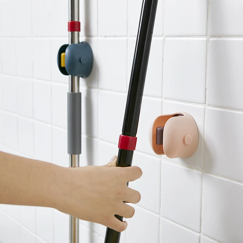 New Creative Wall Mounted Mop Handle Bar Holder Rack Space Saver Brush Broom Organizer Hanger Hooks Waterproof Kitchen Bathroom