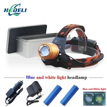 

2000 lumen Blu-ray or white light headlamp led rechargeable headlight hunting and fishing lamp head flashlight torch orehead