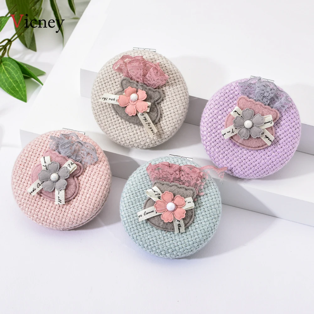 

Fashion Round Pocket Folding Linen Cloth Makeup Mirror Simple Fresh Flower Cartoon Cute Pocket Shape Sun Flower Compact Mirror