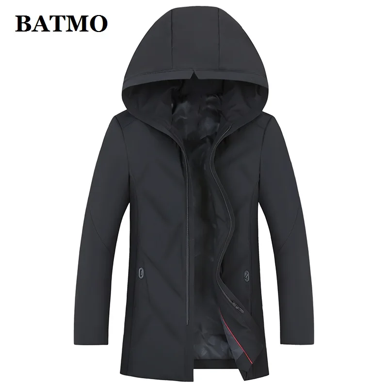 BATMO 80% Белые куртки с капюшоном на утином пуху для мужчин, мужские зимние куртки с капюшоном, пальто с капюшоном для мужчин, 88031 - Цвет: Черный