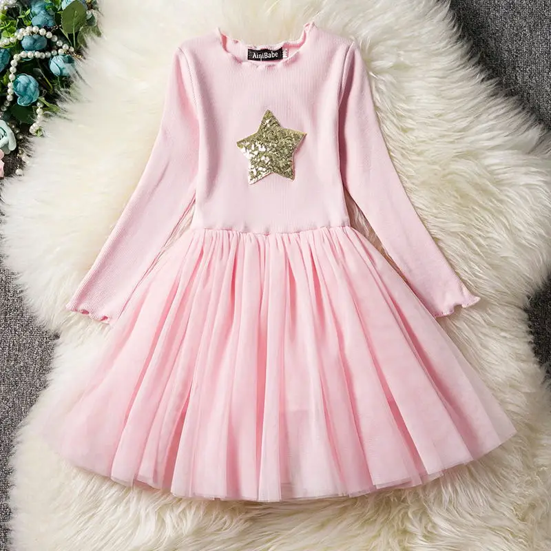 Одежда для малышей кружевное праздничное платье принцессы осеннее платье с длинными рукавами для дня рождения, детская одежда для девочек Милая одежда для детей возрастом от 3 до 8 лет - Цвет: As picture