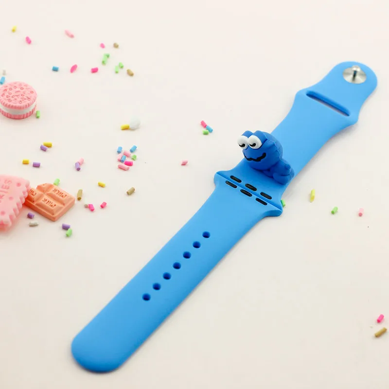Blue Силиконовый ремешок для Apple Watch, серия 4, 3, 2, 1, 38 мм, 42 мм, iwatch 5, ремешок для часов 44 мм, 40 мм, спортивный браслет, резиновый, милый, водонепроницаемый - Color: Blue