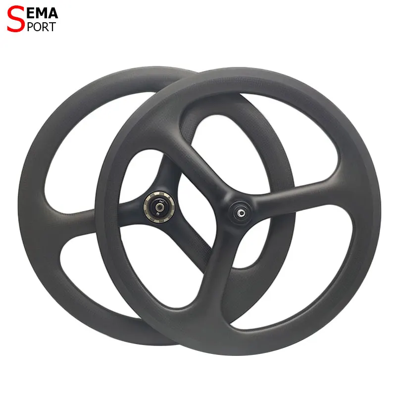 349HV3-TS All Handmade Toray Carbon 74/112mm V Disc Brake 3spokes Taiwan Hubsmith Trispoke Wheel For Brompton