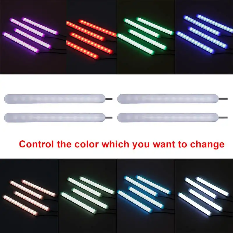 RGB музыкальный светодиодный светильник для салона автомобиля, цвета, для стайлинга автомобилей, декоративные атмосферные лампы, управление звуком, дистанционное управление