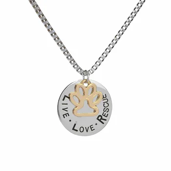 

Lovely Pet Dog Claw Necklace "Live Love Rescue"Letter Round shape pendant pendant necklace Valentines day lovers gifts